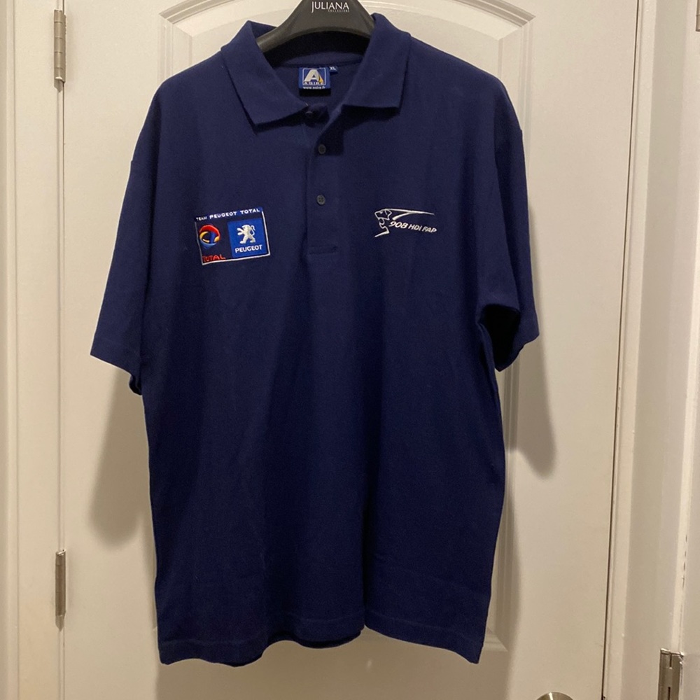 100% short sleeve polo; 3 button; team Peugeot